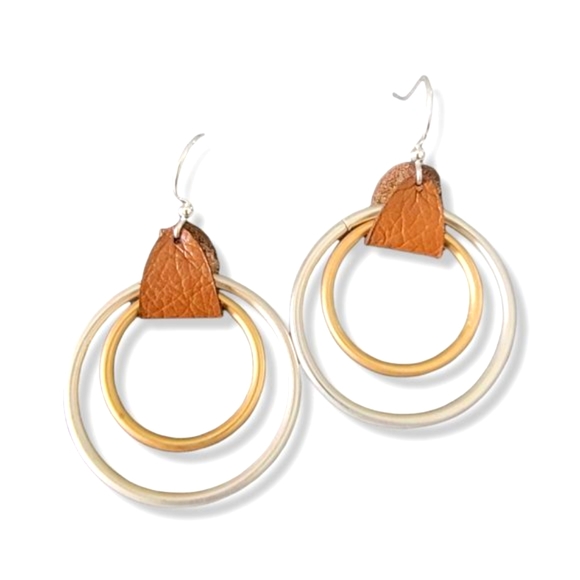 Leather Double hoop earrings - Picture 3 of 3